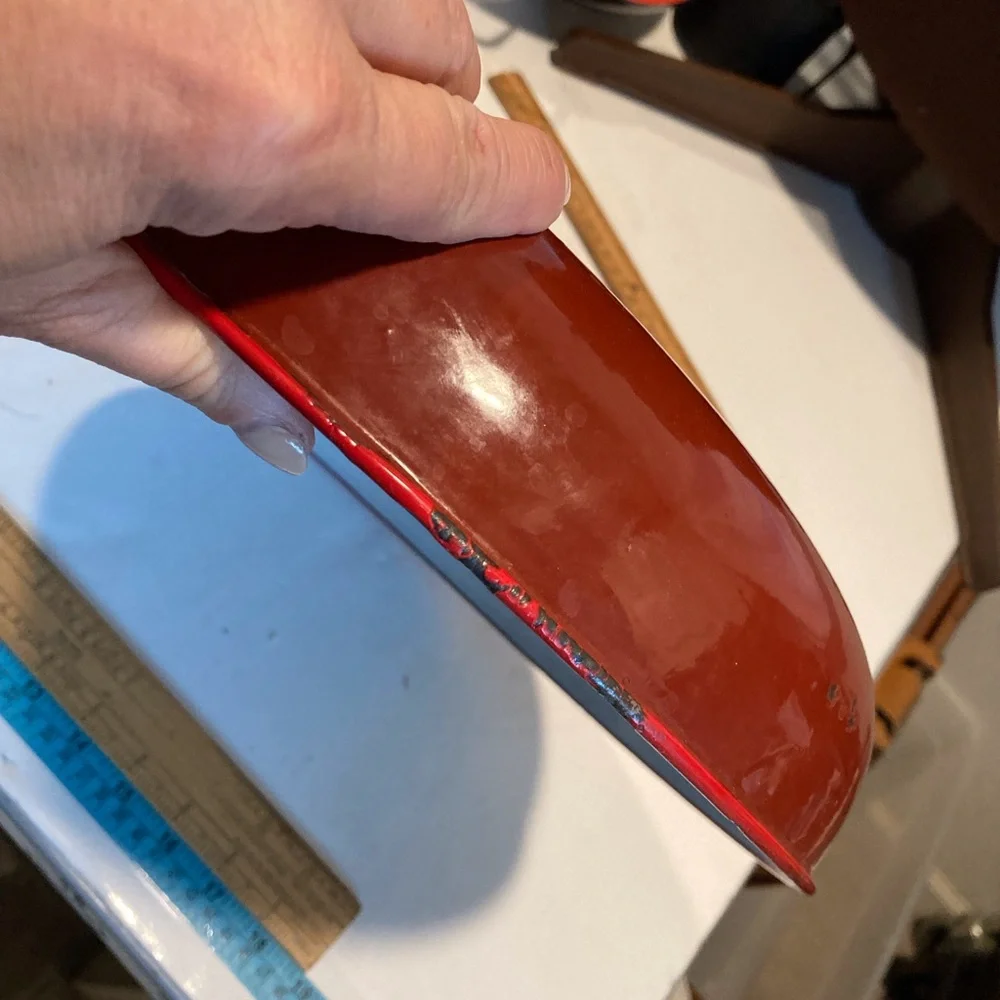 Enamelware BIG 14”X2.75” Bowl Red/White VTG No Chips Inside Tray  Just Rim